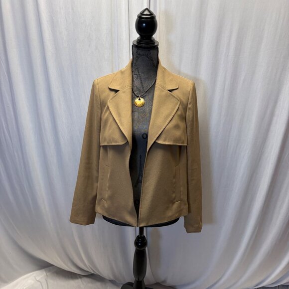 Roz and Ali Womens Jacket Size 6 Tan Open Front Notched Collar Office Casual - Picture 1 of 8